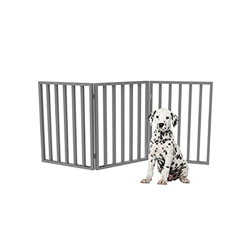 Indoor Pet Gate - 3-Panel Folding Dog Gate for Stairs or Doorways - 54x24-Inch Freestanding Pet Fence for Cats and Dogs by PETMAKER (Gray)