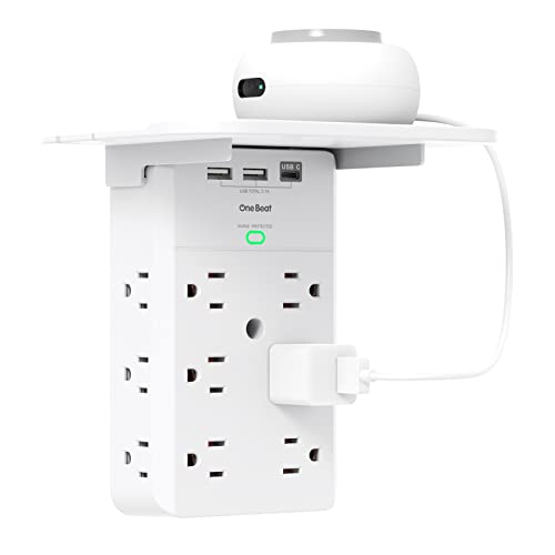 Wall Outlet Extender with Shelf, Power Strips, Surge Protector 12 AC Outlets Multi Plug Outlet, 3 USB Ports (1 USB C Port) Wall Plug Expander for Home, Office, School