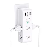 Surge Protector Outlet Extender - with Rotating Plug, 6 AC Multi Plug Outlet with 3 USB Ports (1 USB C), 1800 Joules, 3-Sided Swivel Power Strip with Spaced Outlet Splitter for Home, Office, Travel