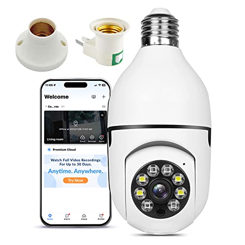 Tingkengse Light Bulb Security Camera, 2.4GHz & 5G Wireless WiFi Outdoor, E27 Light Socket Security Camera,1080p Indoor for Home Built-in 355° PTZ & Smart Motion Detection ,Two-Way Audio