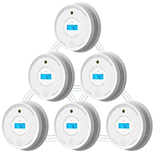 Smoke Carbon Monoxide Detector, AEGISLINK Interlinked Combination Smoke CO Alarm, Battery Powered, Wireless Interconnected, Digital Display, SC-RF220, 6-Pack