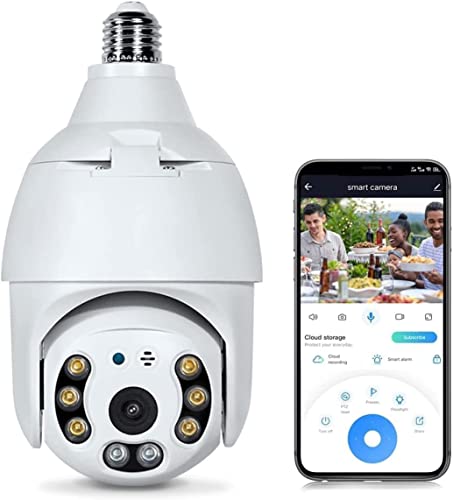 Light Bulb Camera Security Outdoor Wireless, 2K 4.0MP PTZ Home Camera, Motion Auto Tracking, 360 Degree WiFi Smart Surveillance Cam with Motion Detection Alarm Night Vision(No Micro SD Card)