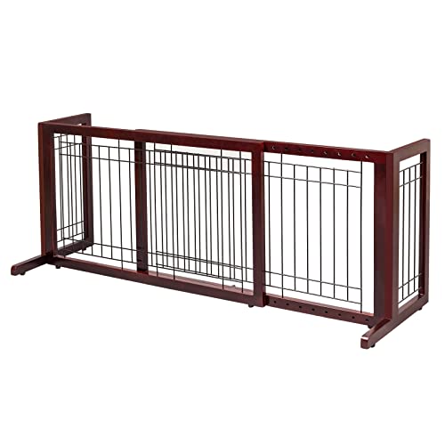 Bonnlo Free Standing Pet Gates for Dogs Indoor Dog Fence, Solid Wooden Dog Gates for The House,Doorways and Stairs, Doggie Gates for Indoors Adjustable from 40" to 71" Wide