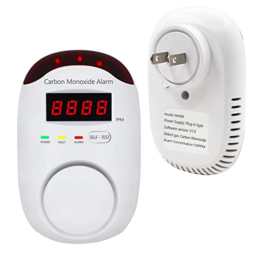 WESHLGD Plug-in Type Carbon Monoxide Alarm, CO Detector Monitor with LED Digital Display and Voice Alert for Home/Kitchen -1 Pack