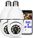 2Pcs Light Bulb Security Camera 2.4GHz & 5G WiFi Outdoor, 1080P E27 Light Socket Security Camera, Indoor 360° Home Security Cameras, Full Color Day and Night, Smart Motion Detection (2PCS, Support 5G)