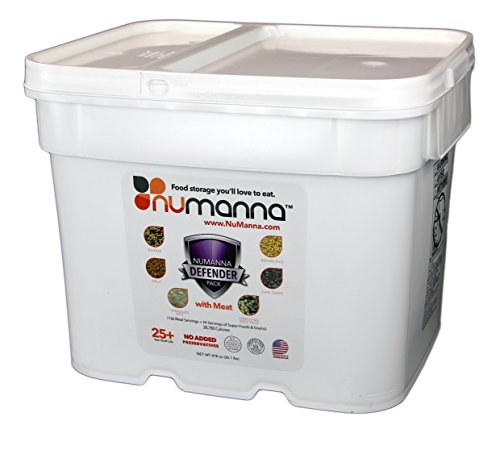 NuManna Defender Pack with Meat - 200 Servings, Emergency Survival Food Storage Kit Includes 74 Servings of Organic Grains and Super Foods, Separate Rations, In A Bucket, 25+ Year Shelf Life, GMO-Free