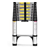 Telescoping Ladder, SocTone 12.5 FT Aluminum Lightweight Extension Ladder with 2 Triangle Stabilizers, Heavy Duty 330lbs Max Capacity, Multi-Purpose Collapsible Ladder for RV or Outdoor Work