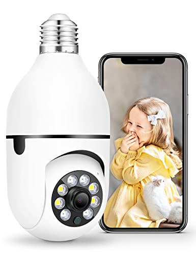 BESDERSEC Security Cameras Wireless Outdoor, Pan/Tilt Light Bulb Security Camera 360° Panoramic FHD 1080P Wi-Fi Outdoor Security Camera with IR Light Motion Sensor 2-Way Audio