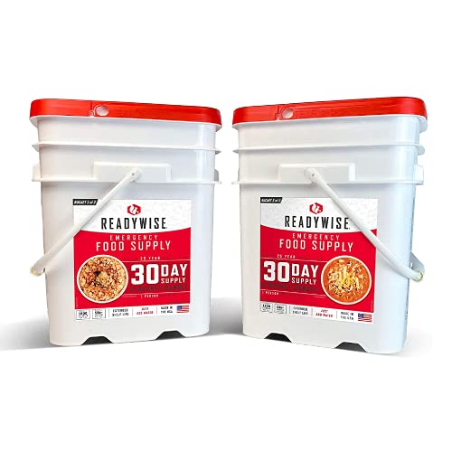 30-Day Emergency Food Supply | 2 Buckets | 1,800 Calories Per Day | 50G Protein Per Day | Breakfast, Lunch, Dinner, Drinks and Snacks