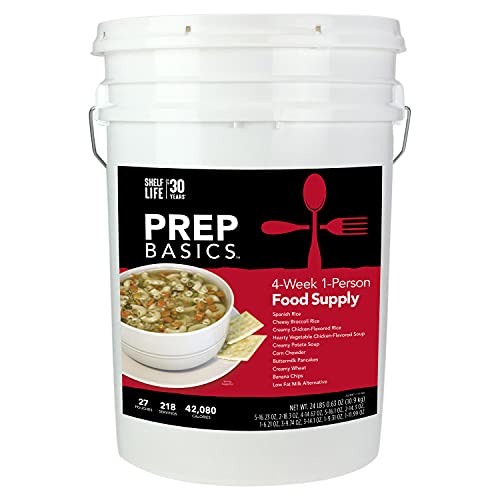 Prep Basics 4-Week 1-Person | Emergency Food Supply | 1,502 Calories Per Day | 38 Grams Protein Per Day | Up to 30 Year Shelf Life | 27 Sealed Pouches