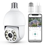 DocSmart Light Bulb Security Cameras, 2K Outdoor Wireless 360°Pan/Tilt IP Light Socket Cameras for Home Security with IP65 Color Night Vision Auto Tracking Siren Alarm Two Way Audio 2.4GHz