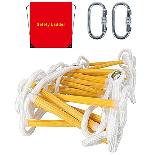 Emergency Fire Escape Ladder Flame Resistant Safety Rope Ladder with Hooks， Fast to Deploy & Easy to Use Compact & Easy to Store Withstand Weight up to 2000 pounds (13FT)