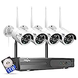 [Expandable 10CH,2K] Hiseeu Wireless Security Camera System with 1TB Hard Drive with One-Way Audio,10 Channel NVR 4Pcs 1296P 3MP Night Vision WiFi Security Surveillance Cameras DC Power Home Outdoor