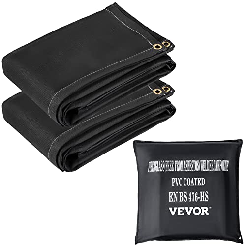 VEVOR Fire Blankets, 2 Pack Welding Blankets, 8' x 10' Fire Suppression Blanket, 1022°F Flame Retardant Blanket, Black Fire Emergency Blankets, Fiberglass Fire Retardant Blanket with 12 Brass Grommets