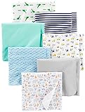 Simple Joys by Carter's Unisex Babies' Flannel Receiving Blankets, Pack of 7, Mint Green/Blue/White, One Size