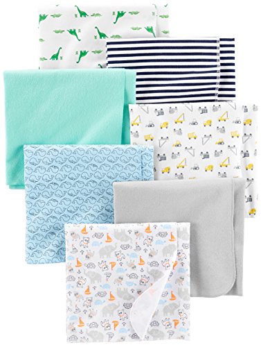 Simple Joys by Carter's Unisex Babies' Flannel Receiving Blankets, Pack of 7, Mint Green/Blue/White, One Size