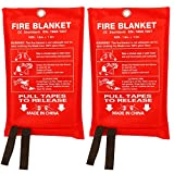 Aksipo Fire Blanket Fiberglass Fire Emergency Blanket Suppression Blanket Flame Retardant Blanket Emergency Survival Safety Cover for Kitchen Home House Car Office Warehouse, 2 Pack (39.3X 39.3 inch)