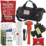 EVERLIT Survival Emergency Fire Safety Kit with Fire Blanket, Heat Resistant Gloves, Escape Rope, Glass Hammer, Glow Sticks, Flashlight, First Aid Supplies with Burn Injury Care Treatment and More