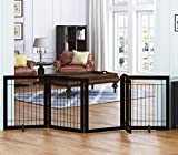 SPIRICH 96-inch Extra Wide 30-inches Tall Dog Gate with Door Walk Through, Freestanding Wire Pet Gate for The House, Doorway, Stairs, Pet Puppy Safety Fence, Support Feet Included(Espresso)