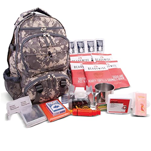 ReadyWise 63-Piece Emergency Survival Backpack, Freeze-Dried Disaster Kit for Hurricane Preparedness, Camping Food, Prepper Emergency Supplies, Camo