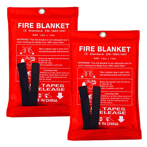 Altfun Fire Blanket Fire Suppression Blanket for People Fiberglass Fire Blanket for Emergency Surival Fire Guardian Blanket for House, Kitchen,Camping,Grill,Car,Welding Energency Safety (2 Pack)