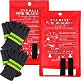 EVERLIT [2-Pack] Fire Blanket Size XL 47''x47'' Fire Suppression Emergency Blanket w/Heat Resistant Gloves w/Reflective Strap for Kitchen, Camping, Grilling